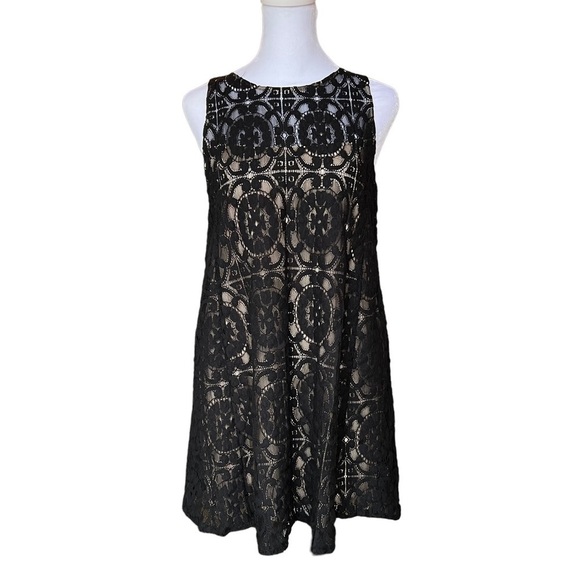 Free People -Lace Babydoll Dress Black Lined Sleeveless Racer Back Coverup Sz XS - Picture 1 of 6